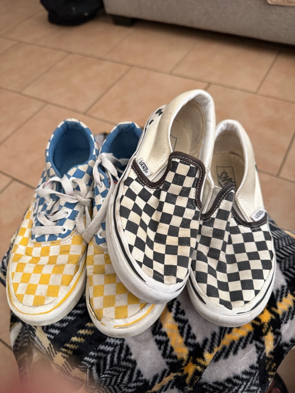 Used Vans Checkerboard Slip-Ons and Yellow/Blue Lace Sneakers